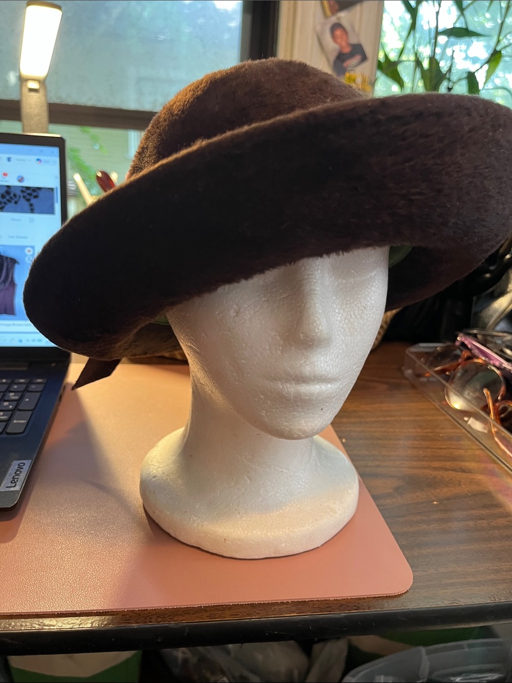 Vintage Patrice Wide-Brim Felt Hat in Dark Brown